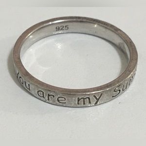 925 Solid Sterling Silver Band Ring “You Are My Sunshine“￼ Engraved￼ Words Sz 6